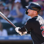 Pavin Smith #26 of the Arizona Diamondbacks hits a single against the Texas Rangers during the first inning of the MLB game at Surprise Stadium on March 02, 2025 in Surprise, Arizona. (Photo by Christian Petersen/Getty Images)