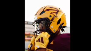 ASU football rocking maroon and gold with pitchfork helmets for Week 1 vs. NAU