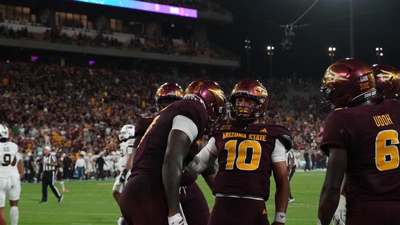 Arizona State TE Chamon Metayer and QB Sam Leavitt...