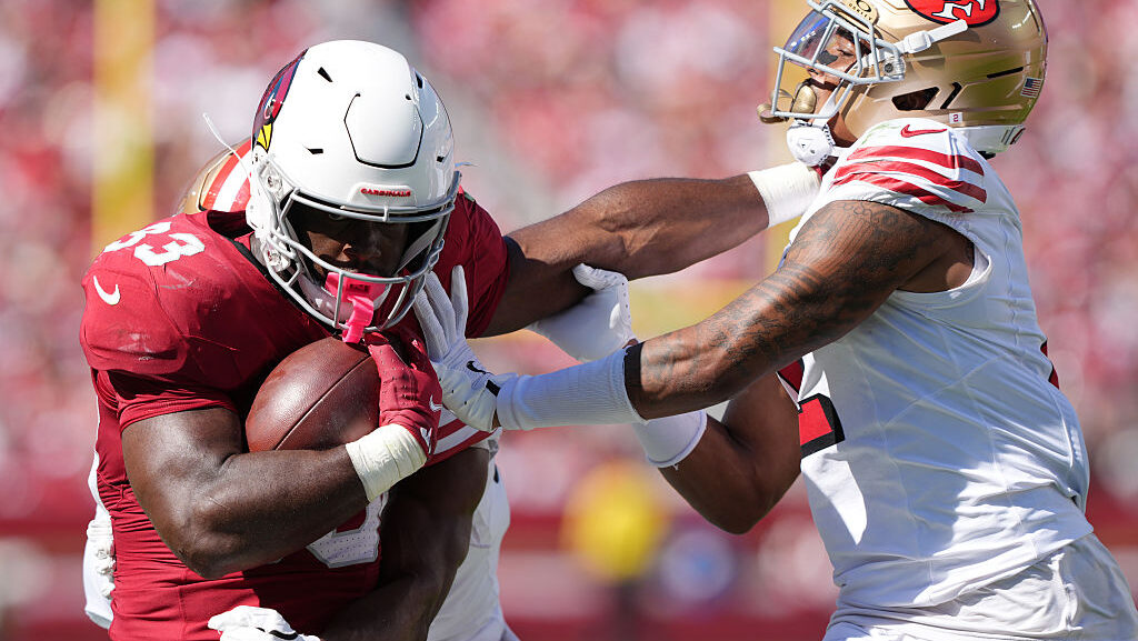 Trey Benson #33 of the Arizona Cardinals...