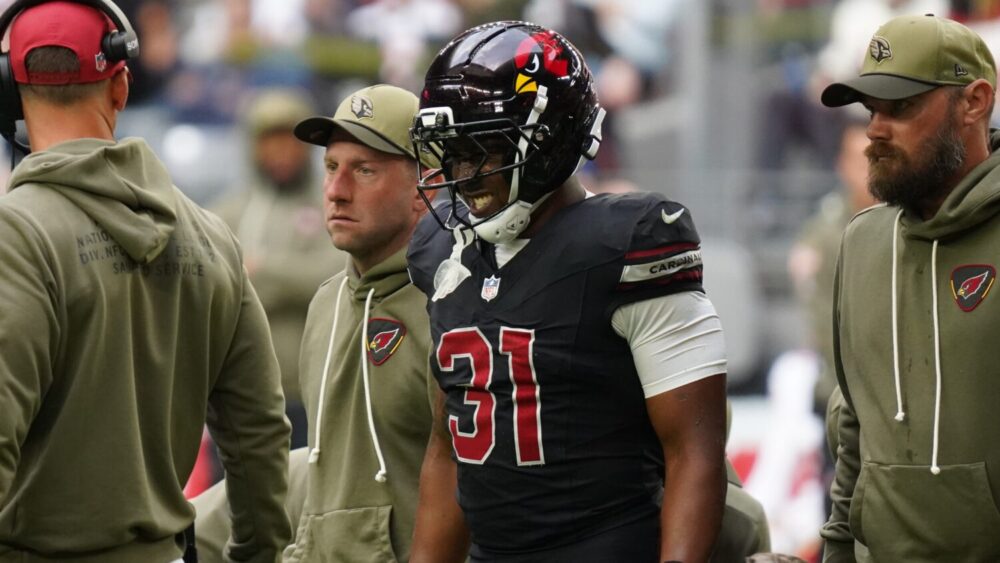 Cardinals running back Emari Demercado exited the second quarter of his team's game against the San...