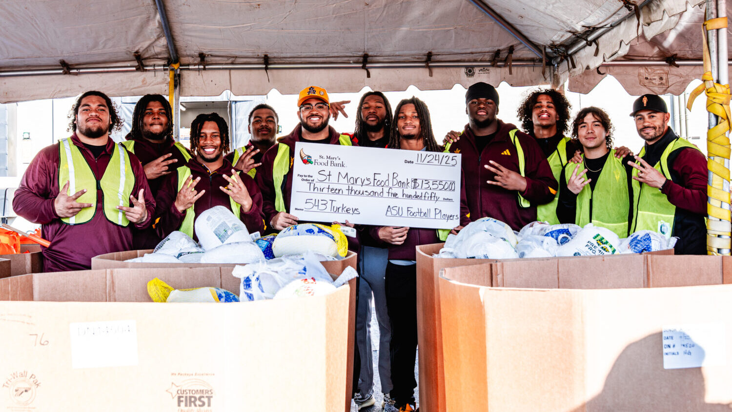Arizona State players donated $13,550, or 543 turkeys worth, to the St. Mary's Food Bank for Thanks...