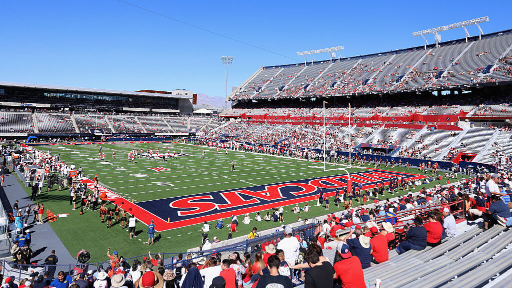 General view of action between the Arizona Wildcats and the Oklahoma State Cowboys at Arizona Stadi...