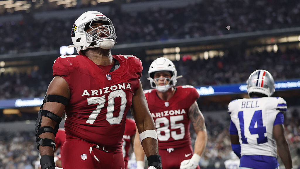 Paris Johnson Jr. #70 of the Arizona Cardinals...