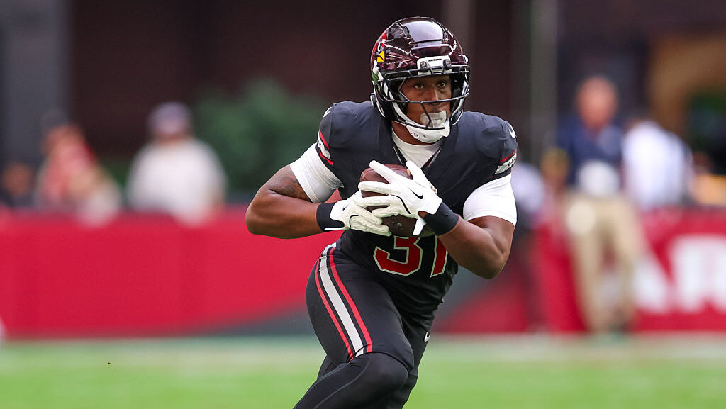 Emari Demercado #31 of the Arizona Cardinals...