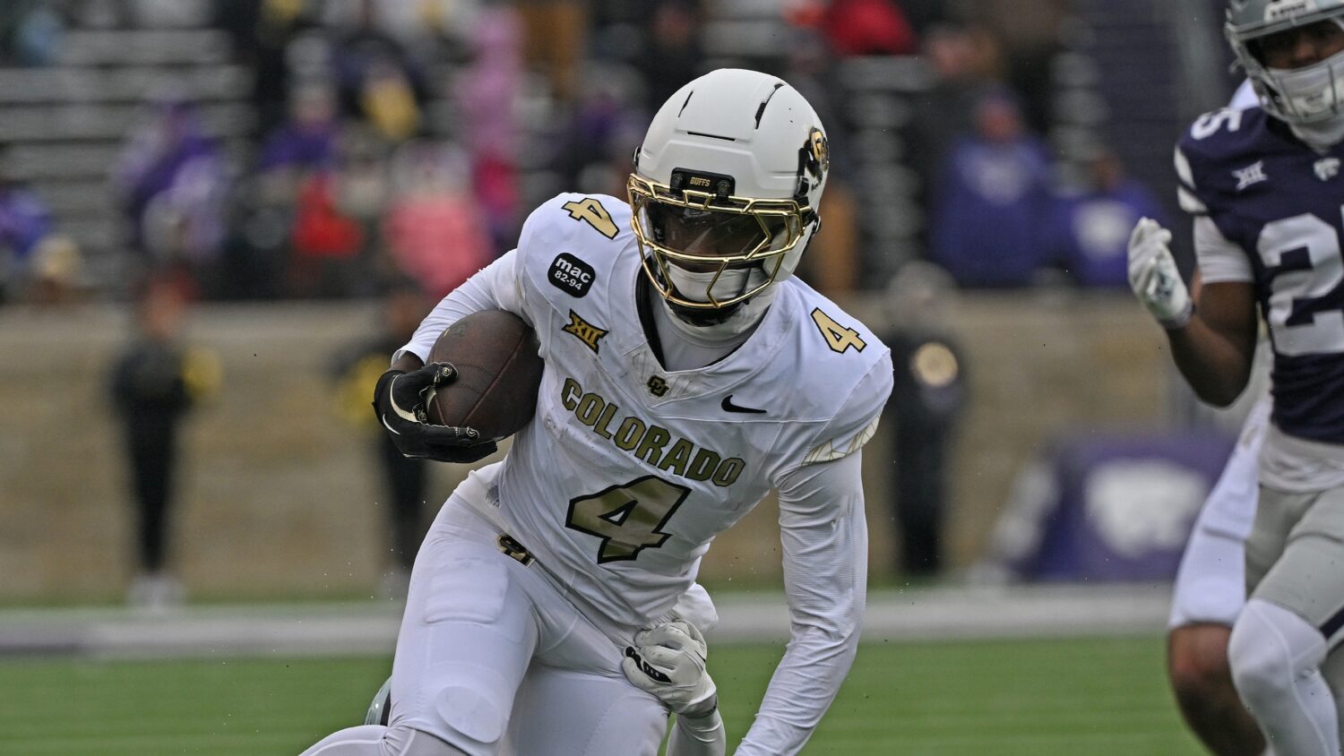 Wide receiver Omarion Miller #4 of the Colorado Buffaloes...