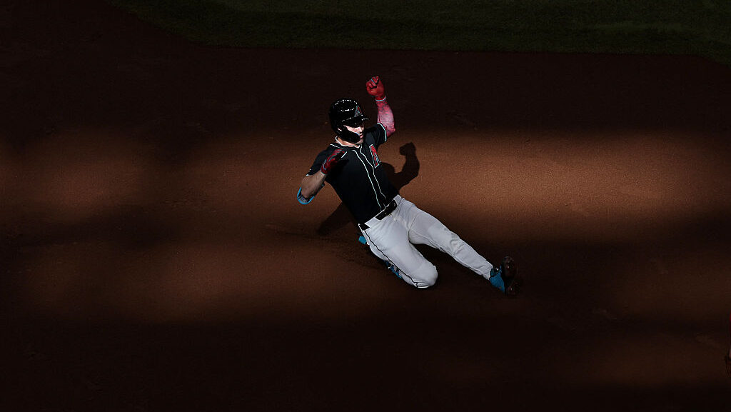 Corbin Carroll #7 of the Arizona Diamondbacks...
