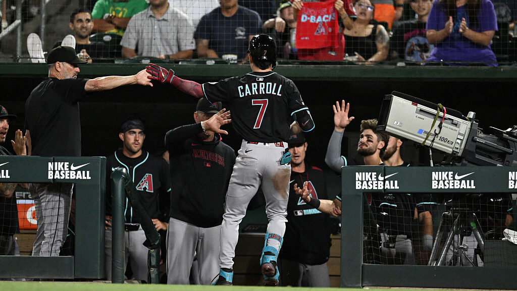 Corbin Carroll #7 of the Arizona Diamondbacks...