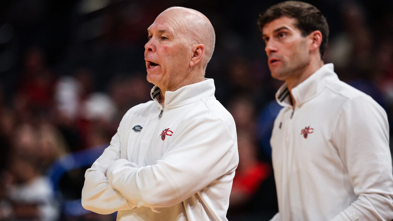 Randy Bennett of the Saint Mary's Gaels during the first round of the 2026 NCAA Men's Basketball To...