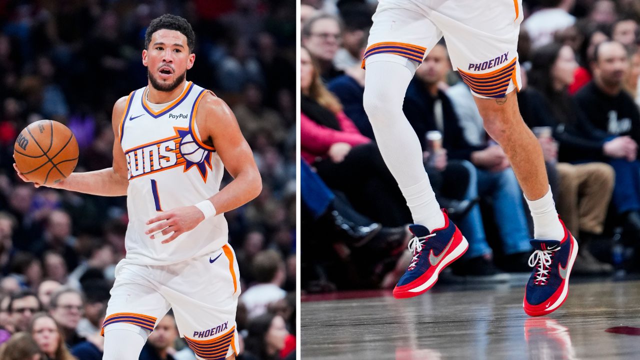 Devin Booker debuted the “University of Arizona” PE colorway of his Nike Book 2 in the Phoenix ...