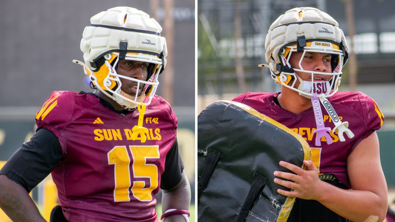 ASU tight ends Khamari Anderson (left) and AJ Ia (right)...