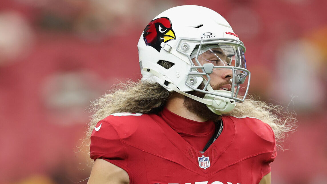 Simi Fehoko #80 of the Arizona Cardinals warms...