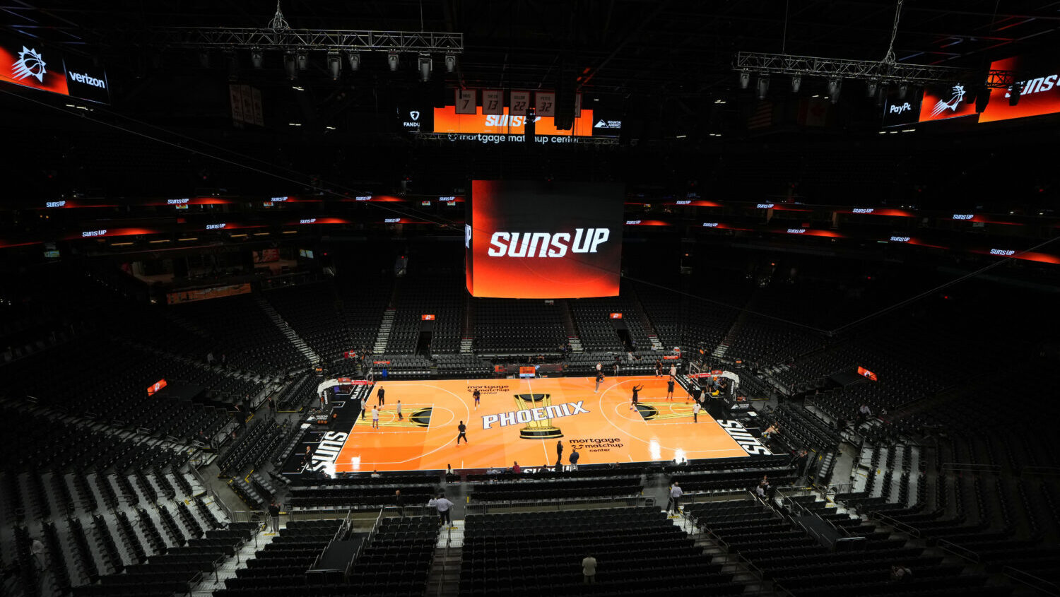 PHOENIX, ARIZONA - OCTOBER 31: A general view of the NBA Cup court prior to the Emirates NBA Cup ga...