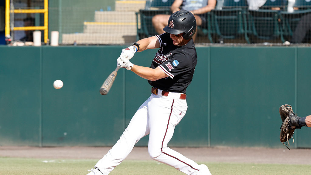 Los Angeles, CA - June 01: Arizona St. infielder Landon Hairston (51) gets a hit at the NCAA baseba...