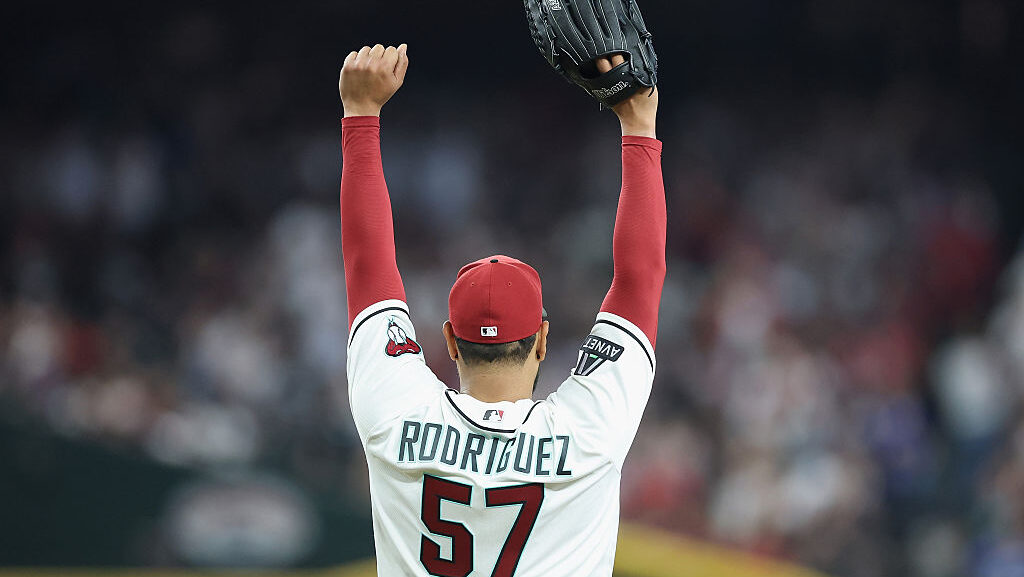 Pitcher Eduardo Rodriguez #57 of the Arizona Diamondbacks...