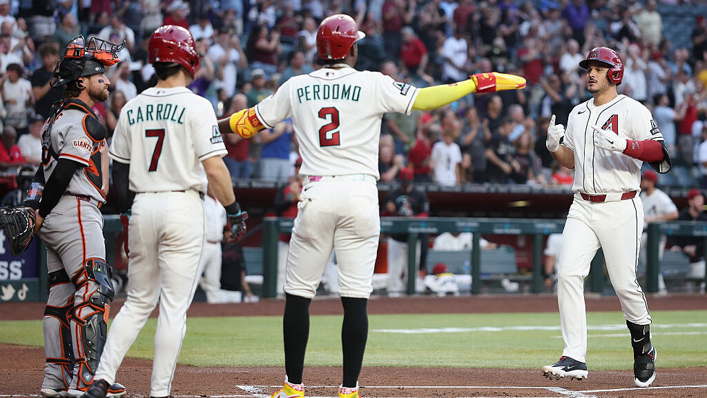 Nolan Arenado #28 of the Arizona Diamondbacks...