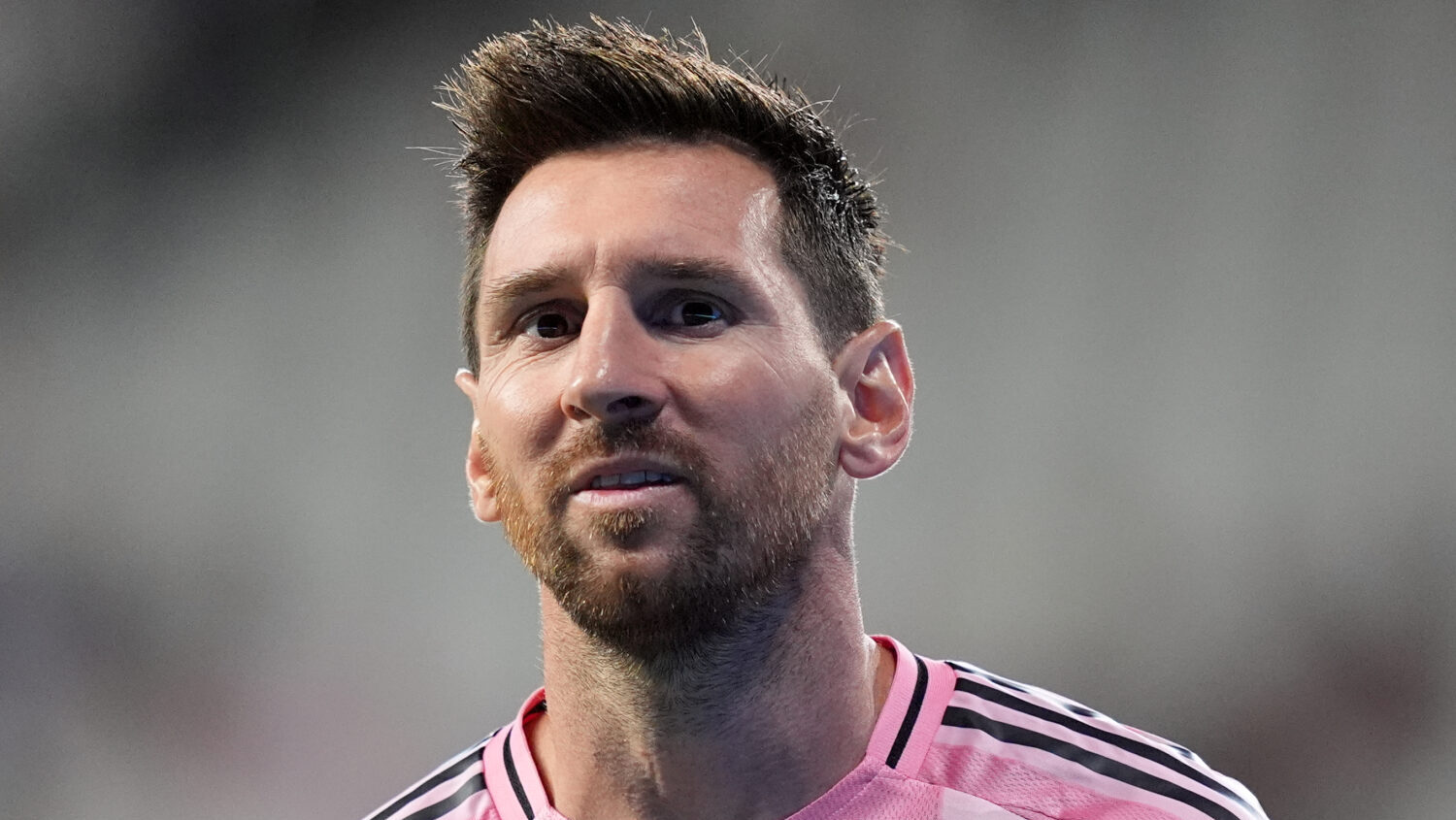 Inter Miami forward Lionel Messi walks on the field during the second half of an MLS soccer match, ...