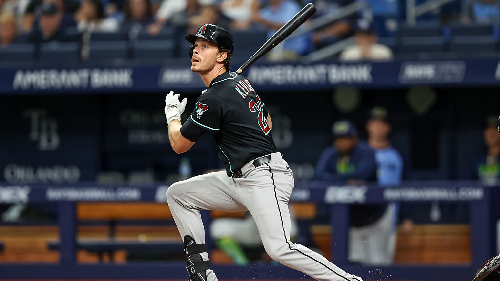 Max Kepler #22 of the Arizona Diamondbacks bats against the Tampa Bay Rays in his debut for the tea...