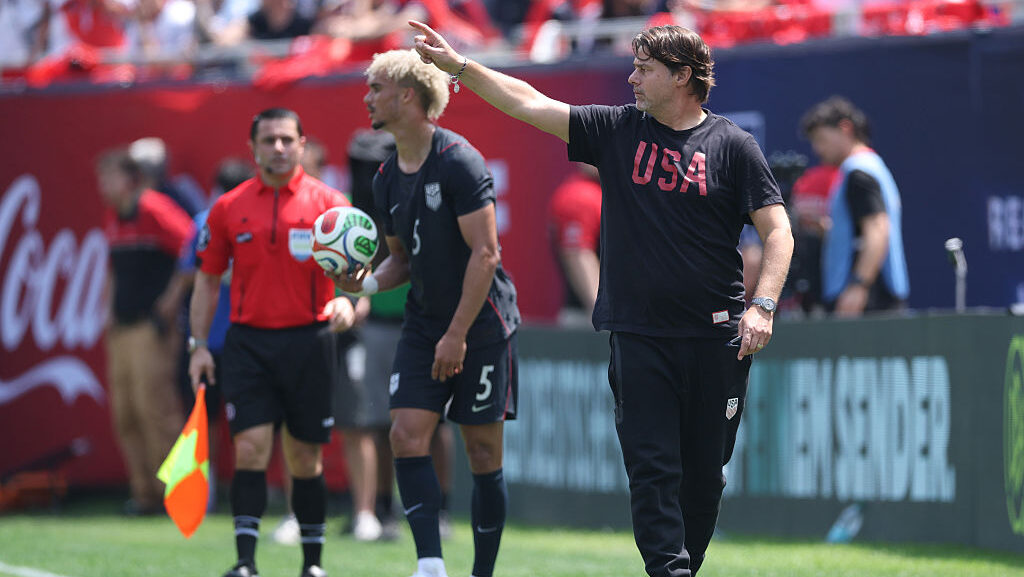 Mauricio Pochettino, head coach of United States, reacts during the international friendly match be...