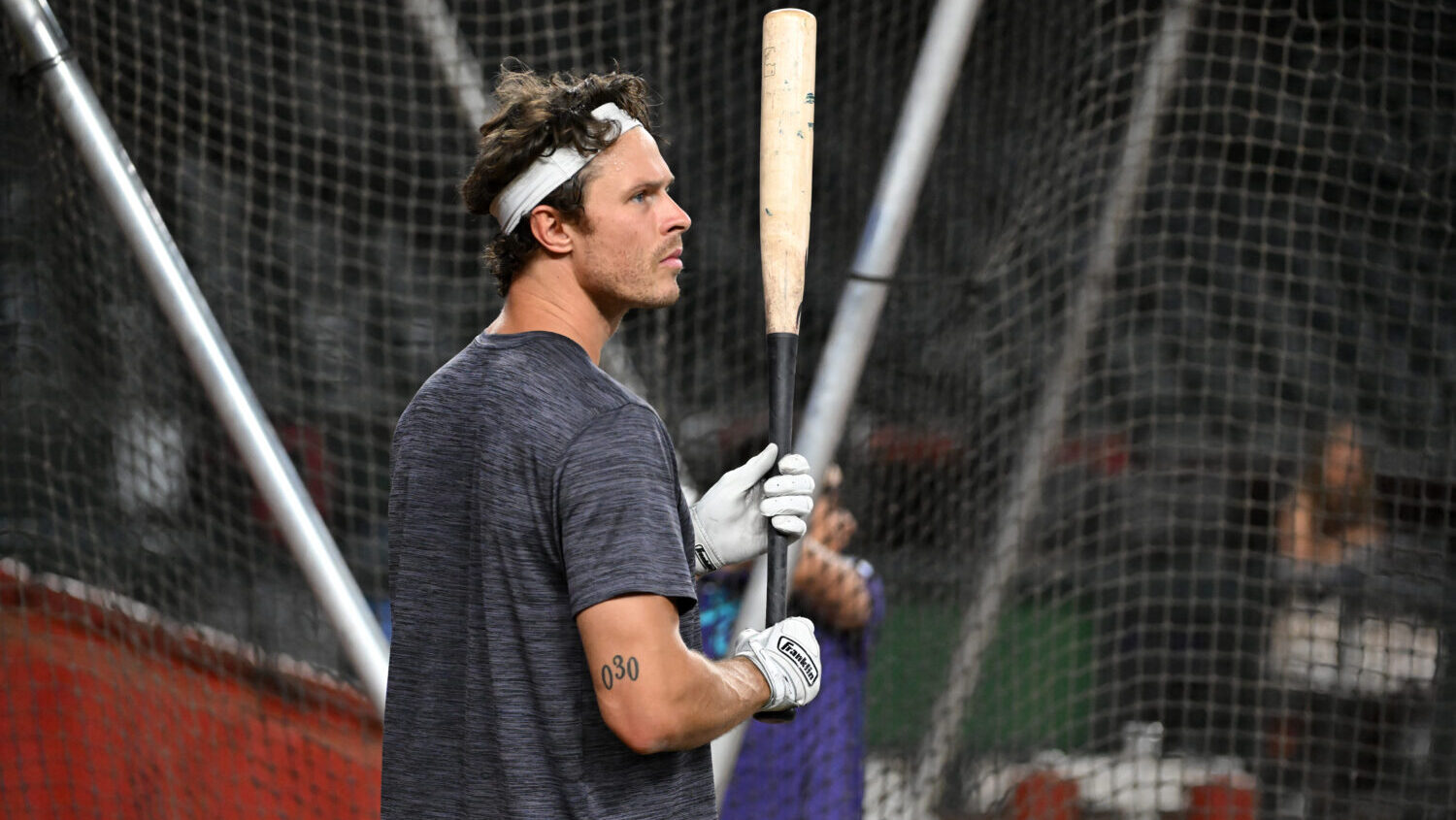 PHOENIX, ARIZONA - JULY 17: Max Kepler #22 of the Arizona Diamondbacks prepares for the game agains...