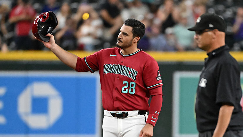 Nolan Arenado #28 of the Arizona Diamondbacks...