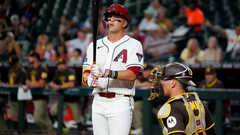 Arizona Diamondbacks OF Lars Nootbaar with bat vs. San Diego Padres, Aug. 4, 2026 (Jeremy Schnell/A...