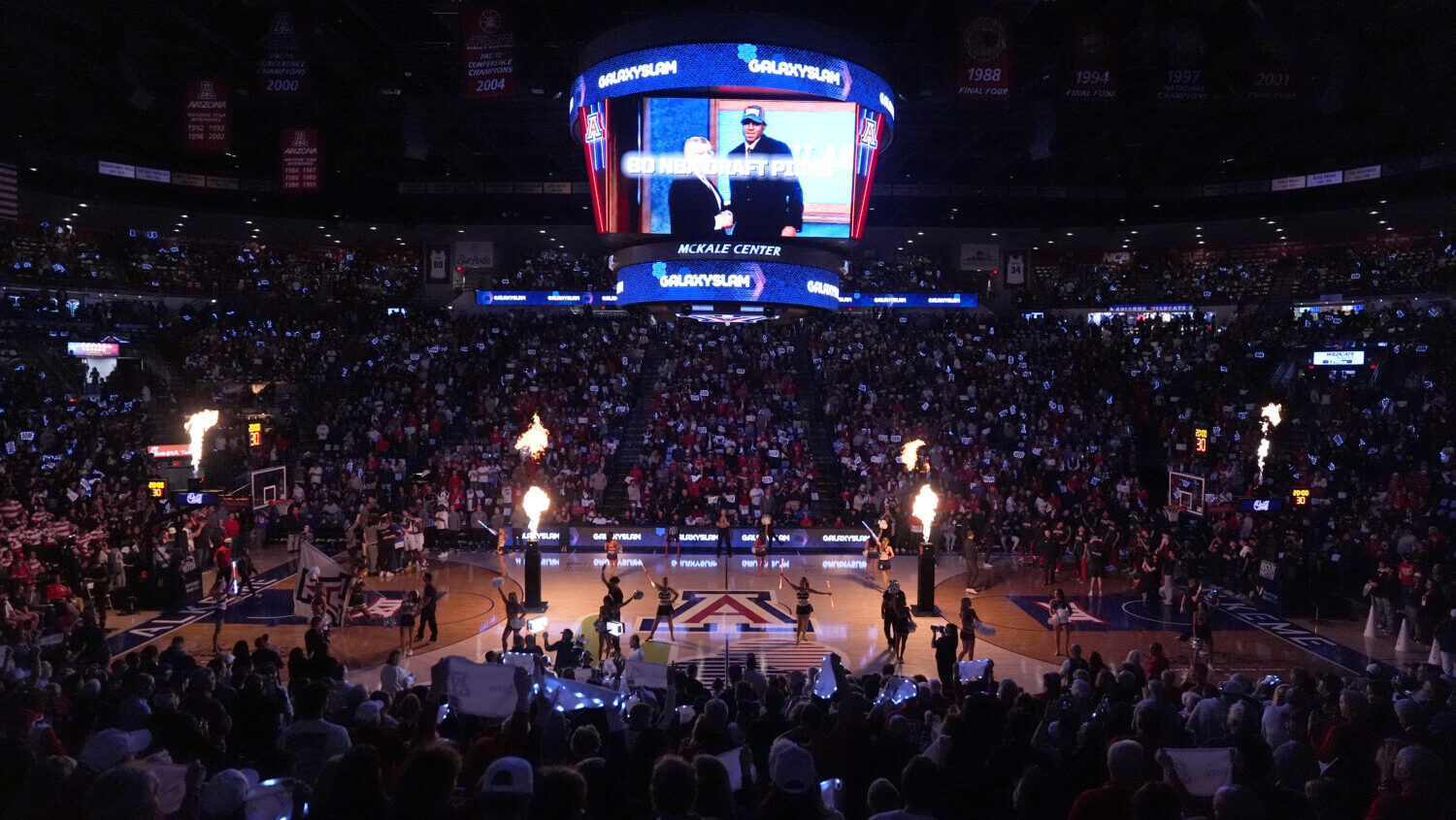 TUCSON, ARIZONA - FEBRUARY 18: Players are announced before the game between the BYU Cougars and th...