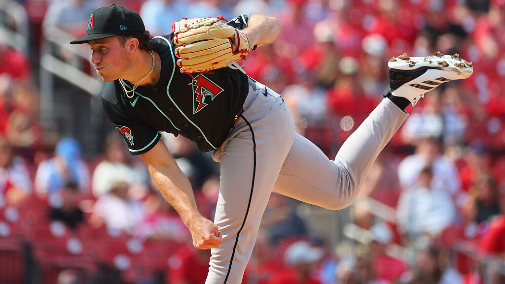 ST LOUIS, MISSOURI - JULY 23: Brandon Pfaadt #32 of the Arizona Diamondbacks delivers a pitch again...