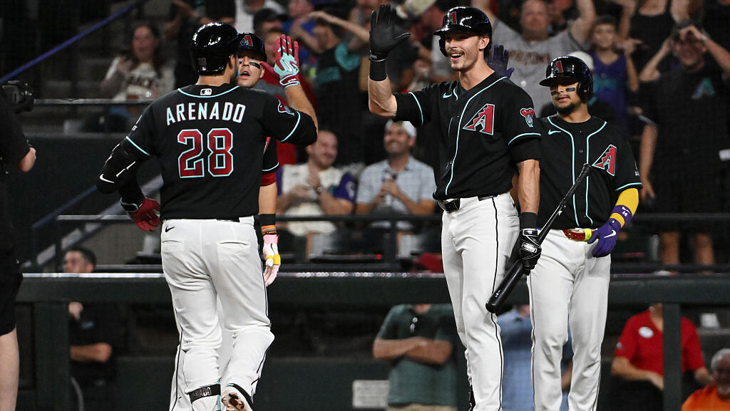 Nolan Arenado #28 of the Arizona Diamondbacks...