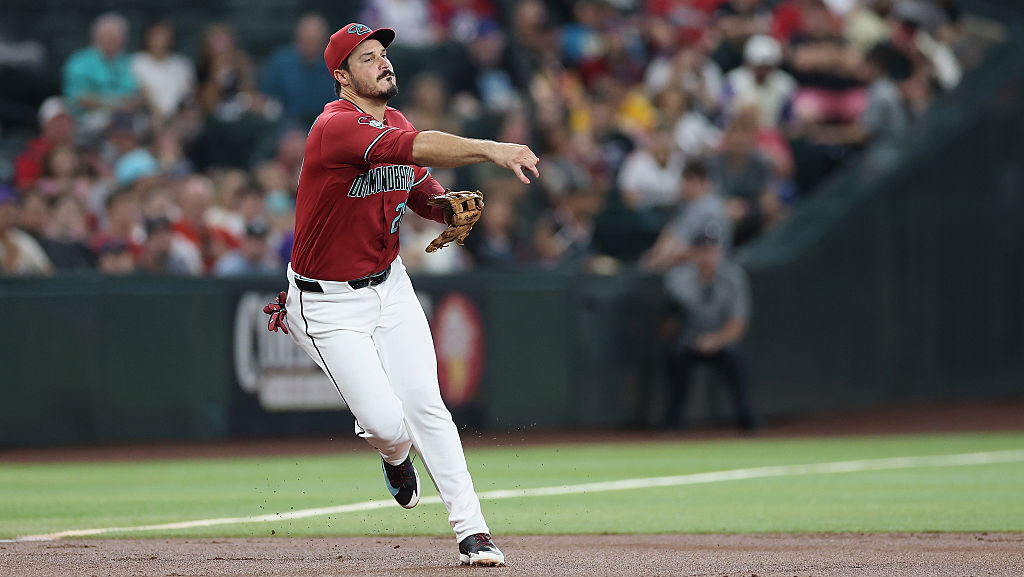 Nolan Arenado #28 of the Arizona Diamondbacks...