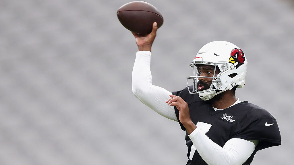 Jacoby Brissett #7 of the Arizona Cardinals participates in a team practice ahead of the NFL season...