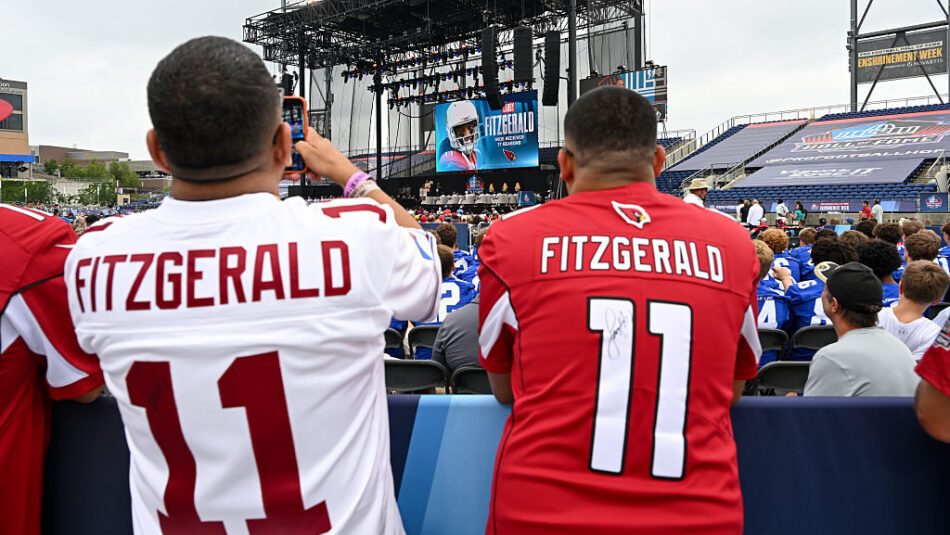 Larry Fitzgerald fans at the former Arizona Cardinals receiver's Pro Football Hall of Fame inductio...